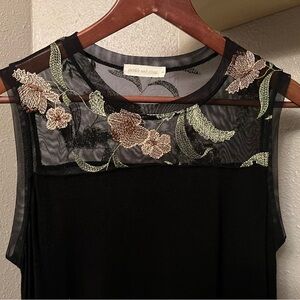 Black Sleeveless Top with Floral Detail